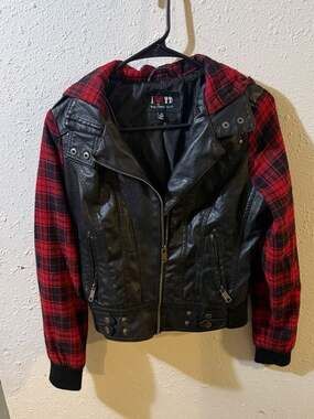 I Love By Boy Meets Girl Faux Leather Jacket Size M